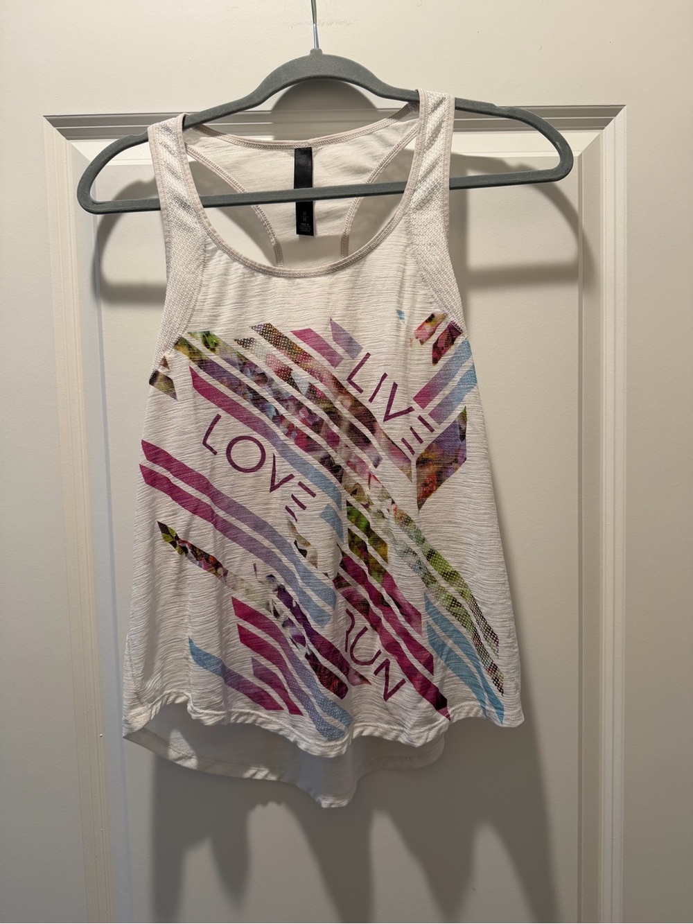 Aeropostale White Tank Top with Multicolor 'Live Love Run' Graphic